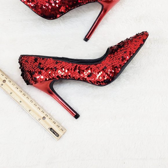 Final Sale Close Out Red Sequin High Heel Pumps - Picture 2 of 9